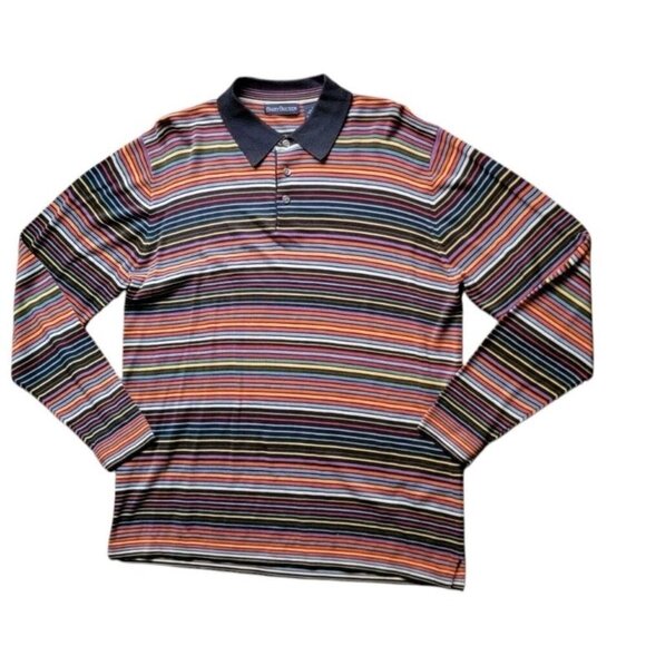 Vintage Barry Bricken Silk Blnd Sweater Color Block Horizontal Stripes Large 90s - Picture 1 of 8